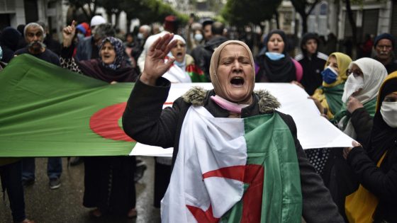 Algerians shout slogans during an anti-government demonstration in the capital Algiers on April 9 2021.
RYAD KRAMDI / AFP